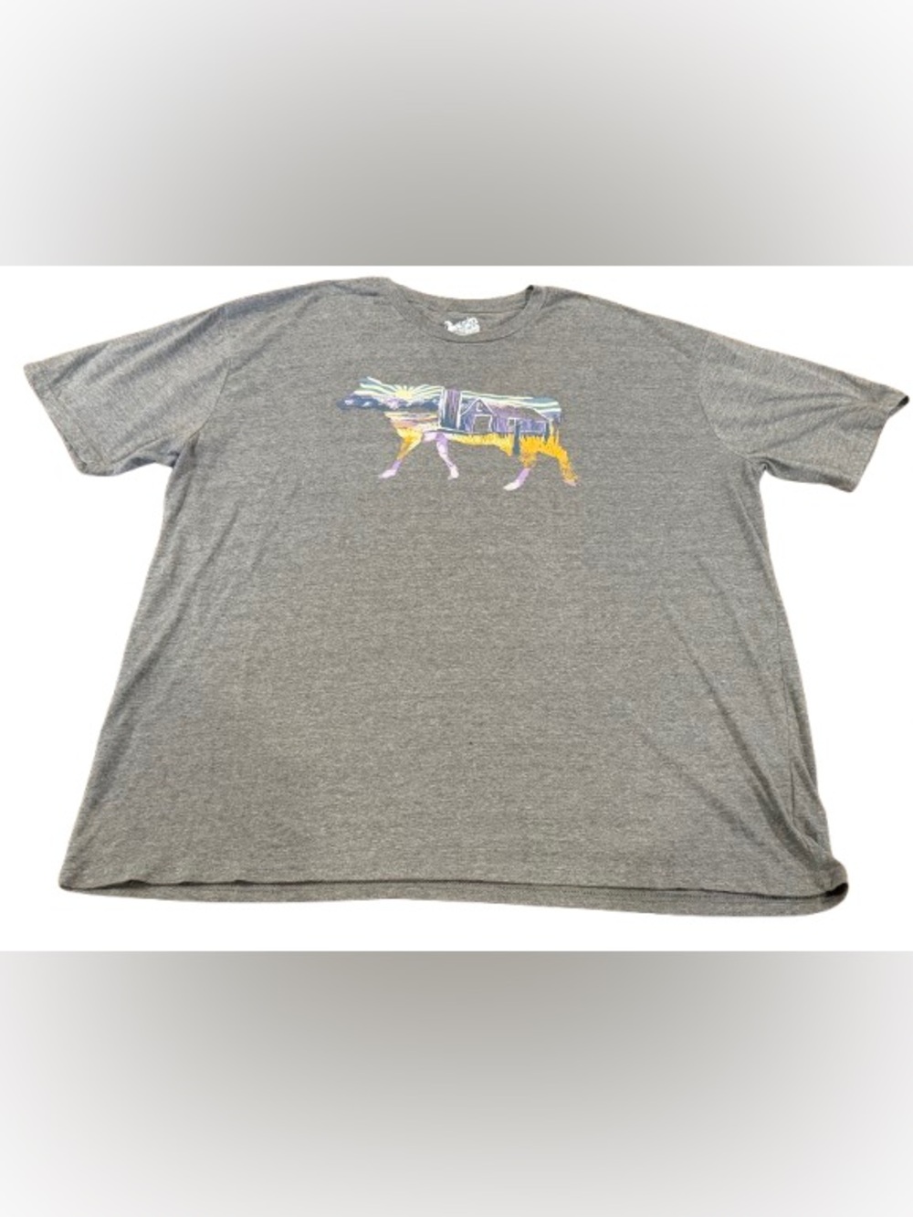 Farm to Market Women's Light Gray Short Sleeve Tee with Cow Graphic Size 2X